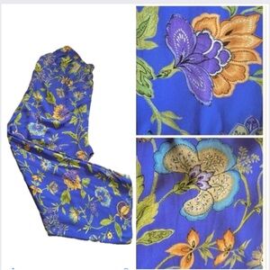 Vintage 90s Carole Little Wide Leg Rayon Pants Royal Blue Floral Artsy  M/ML